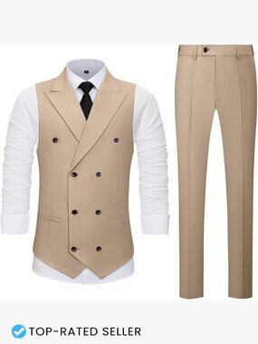 Double Breasted Suit Vest Pants Set Slim Fit Retro Elegant Formal Business